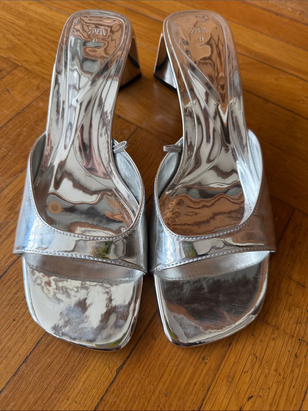 Zara Silver Metallic Slip-On Mules
